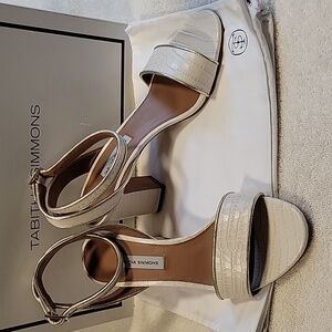 Tabitha Simmons Leticia Embossed Croc heel sandals, NIB